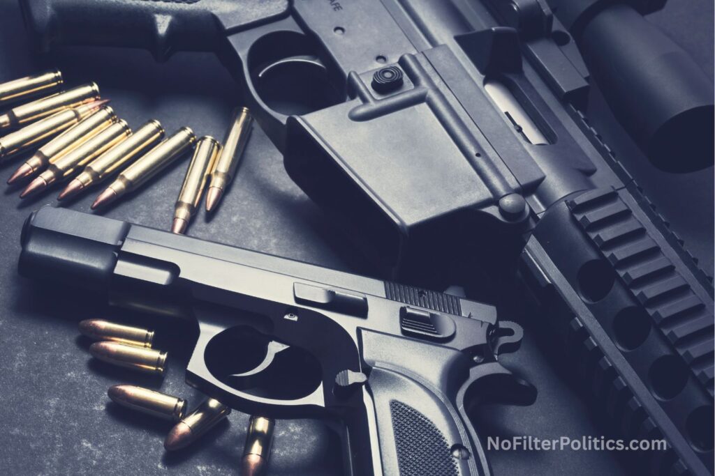 9mm handgun with AR-15 and ammunition